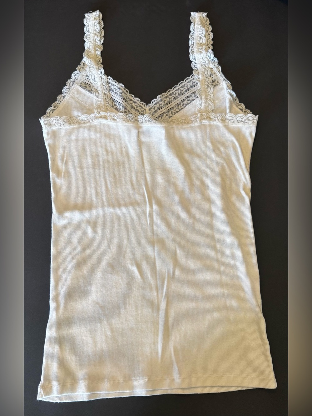 Abercrombie & Fitch Off White Lace-Trim Ribbed Y2K Camisole - Picture 3 of 5